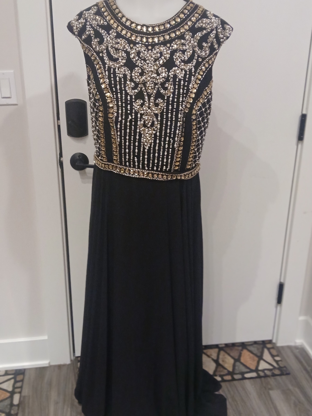 Jovani Black and Gold Beaded Gown